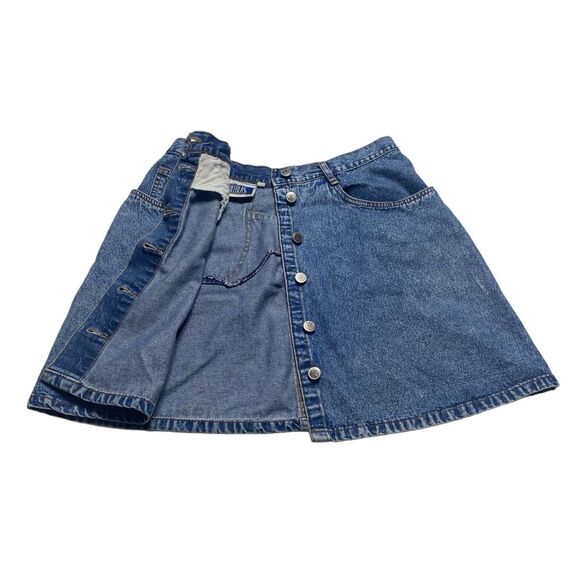 Vintage Bill Blass Button Front Denim Mini Skirt Blue Sz 12 - Picture 3 of 13